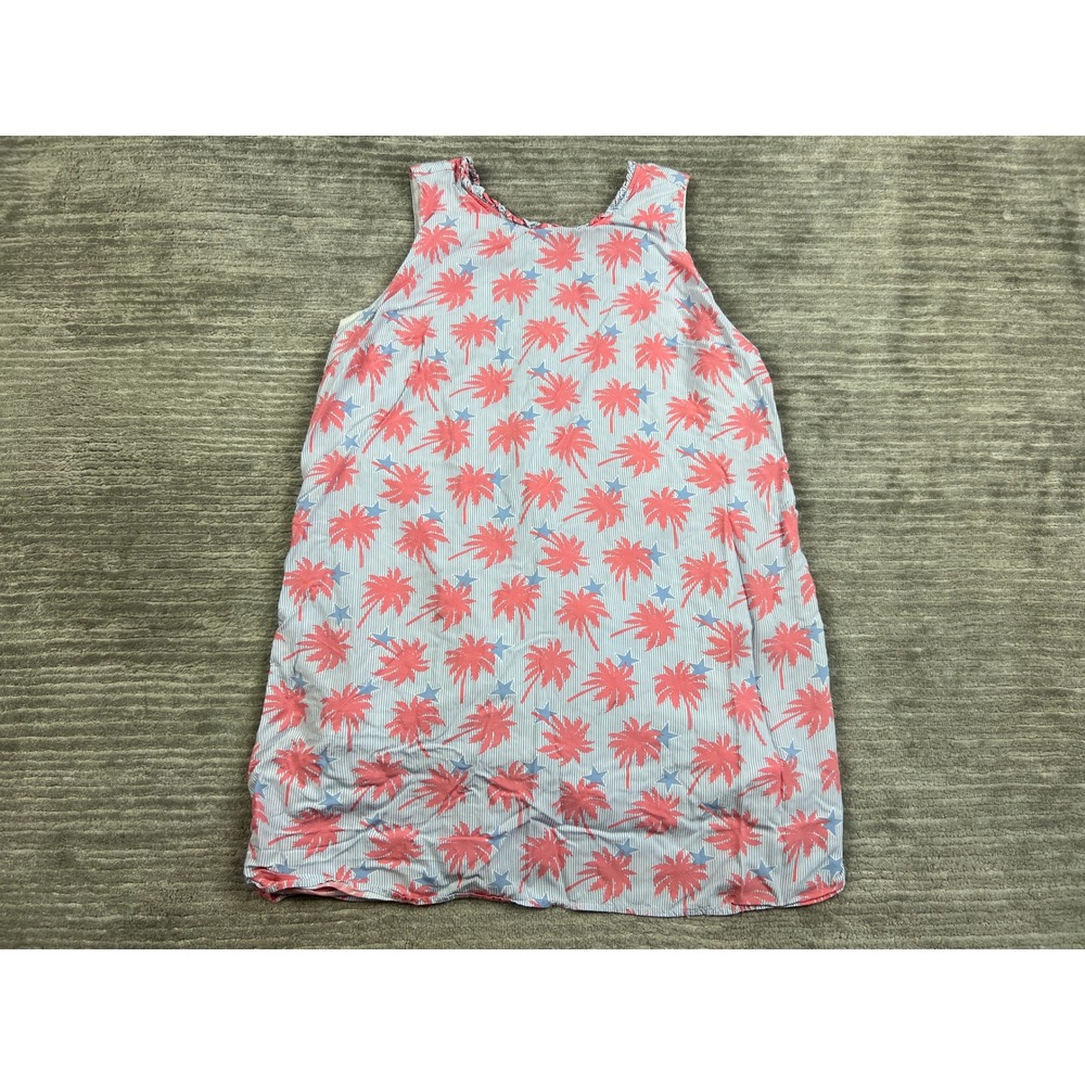 Crown & Ivy Dress Girls 16 Blue Pink Palm Tree Star Striped Sleeveless Ruffle